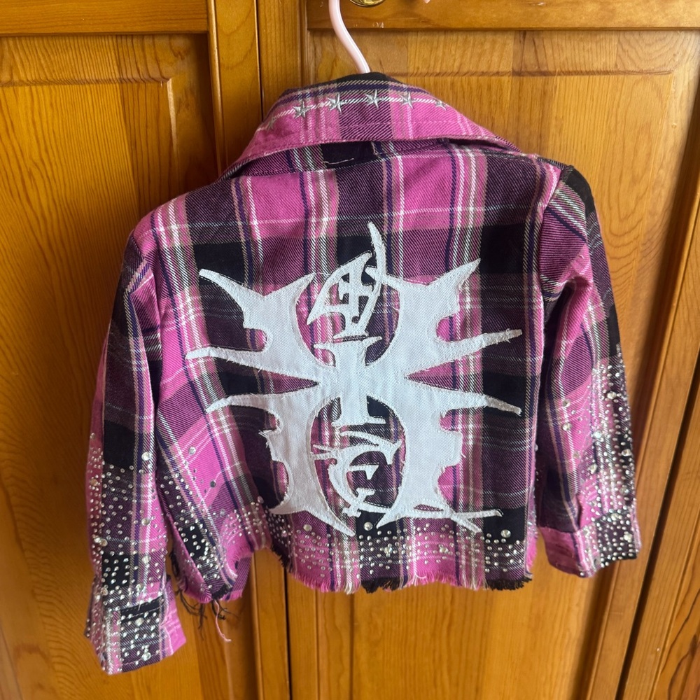 Plaid Pink Kids Shirt With Rhinestones